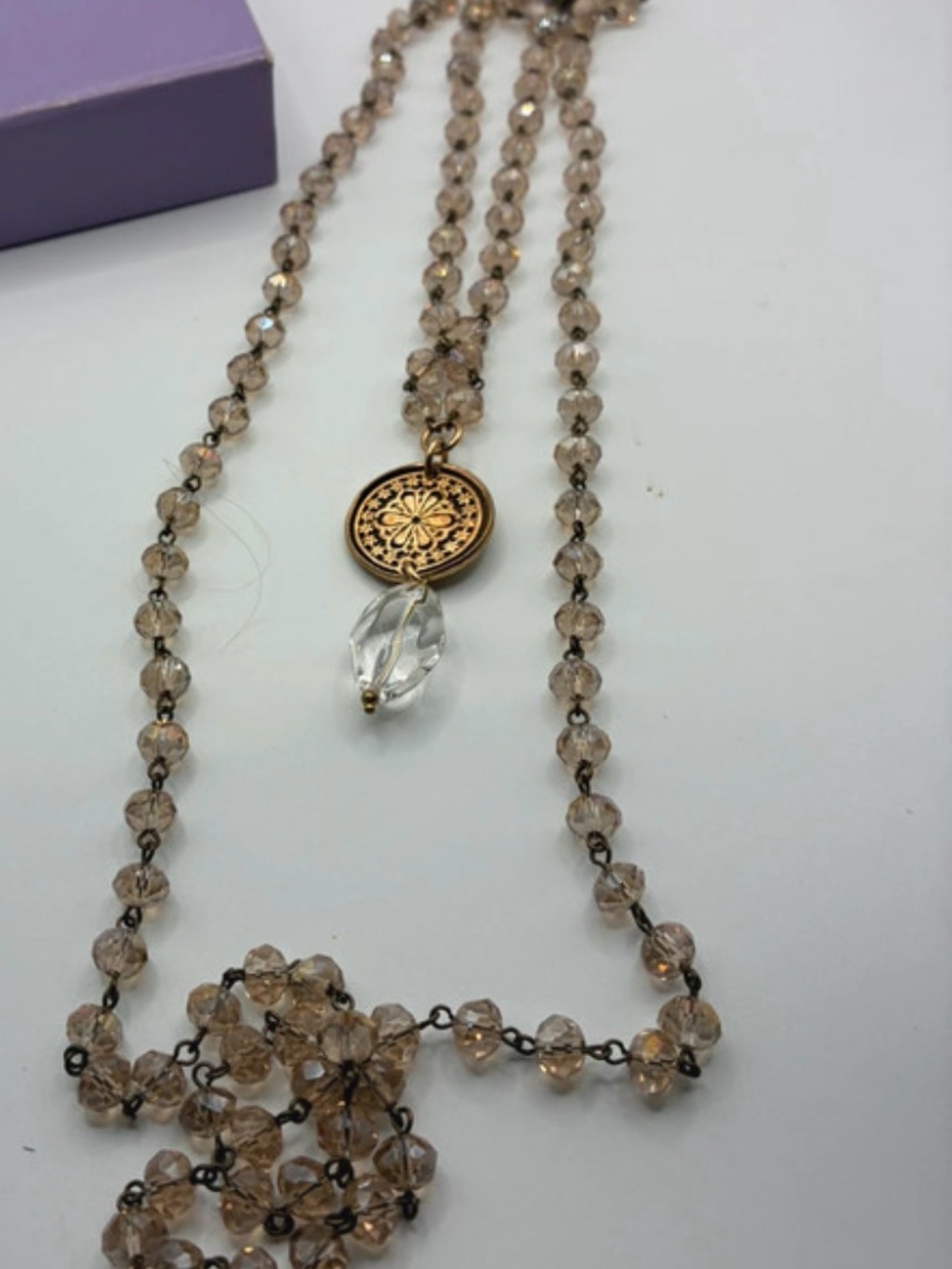 Katia Designs “I Choose Joy”Champagne Bead Necklace with Crystal Drop - Picture 4 of 4